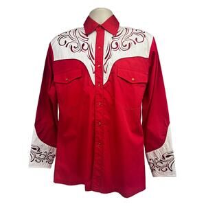 Dragonfly Mens Vintage Cowboy Western Red Pearl Snap Popper Shirt Medium